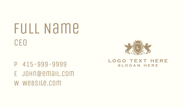 Royal Pegasus Shield Business Card Design Image Preview