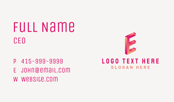 3D Gradient Letter E Business Card Design Image Preview