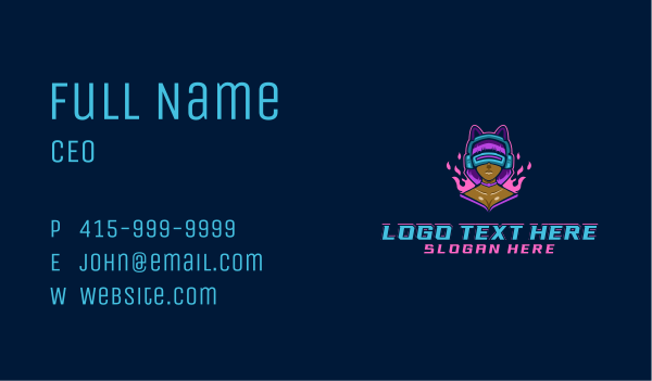Gamer Girl Cyborg Business Card Design Image Preview