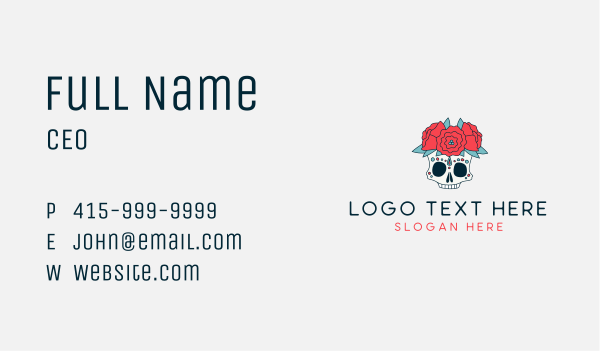 Floral Sugar Skull Business Card Design Image Preview