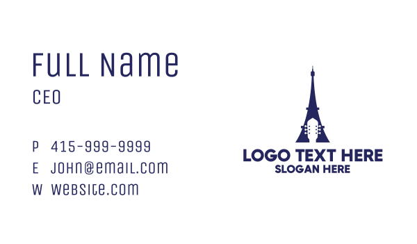 Blue Eiffel Guitar Business Card Design Image Preview