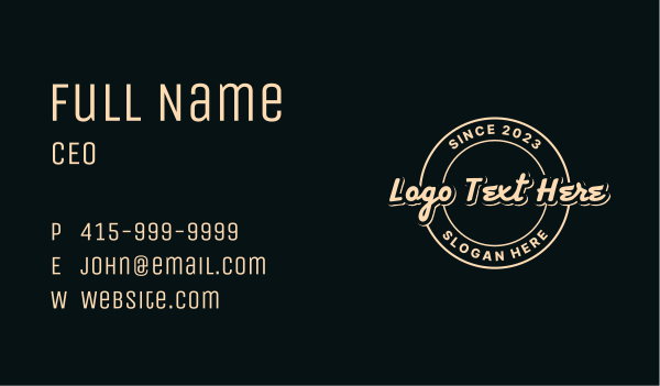 Round Classic Script Wordmark Business Card Design Image Preview