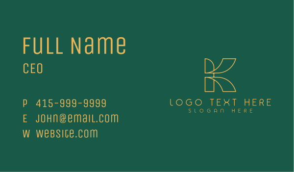 Gold Monoline Letter K Business Card Design Image Preview