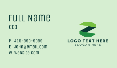 Green Ribbon Letter Z  Business Card Image Preview