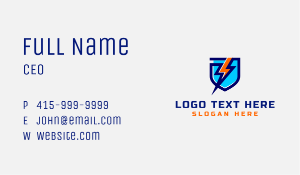 Electric Lightning Bolt Shield Business Card Design Image Preview