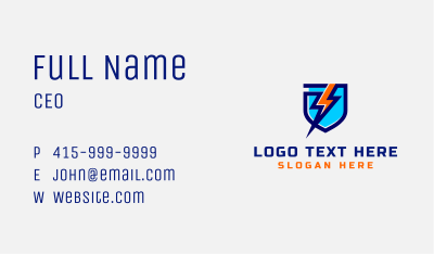 Electric Lightning Bolt Shield Business Card Image Preview
