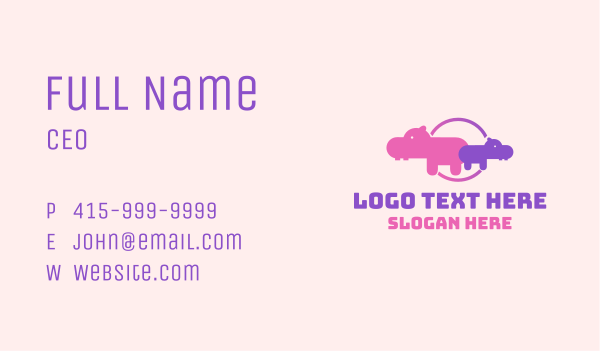 Pink Hippo Family Conservation Business Card Design Image Preview