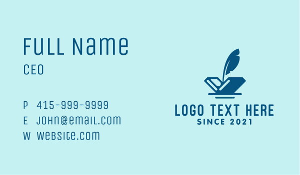 Blue Quill Book  Business Card Design Image Preview
