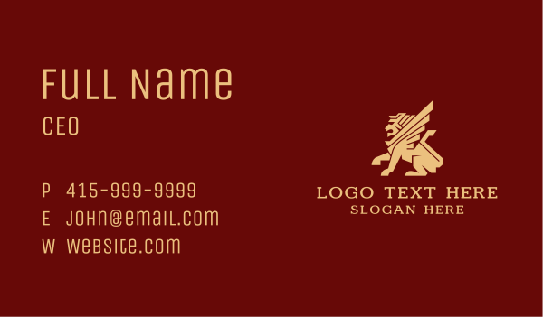 Gold Deluxe Winged Lion Business Card Design Image Preview