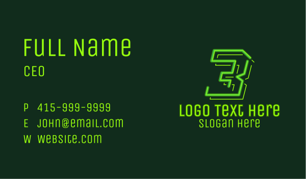 Neon Retro Gaming Number 3 Business Card Design Image Preview