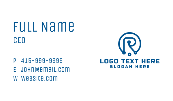 Blue Circuit Letter R  Business Card Design Image Preview