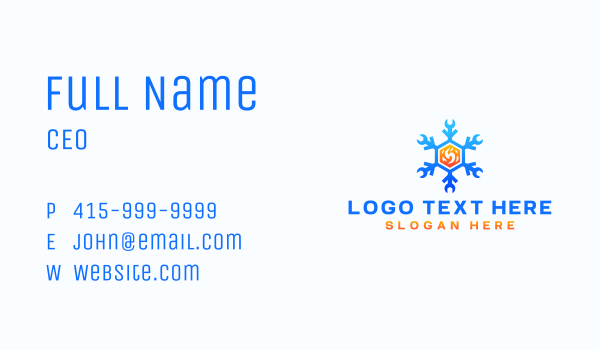 Snowflake Wrench Fire HVAC Business Card Design Image Preview