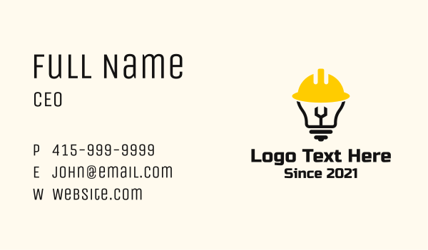 Construction Hat Wrench Bulb Business Card Design