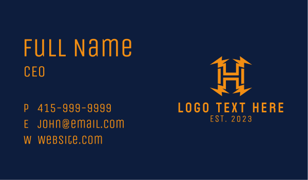 Golden Lightning Energy Letter H Business Card Design Image Preview