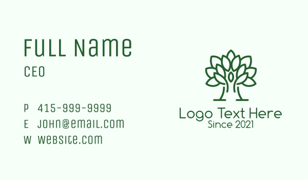Green Symmetric Tree  Business Card Design