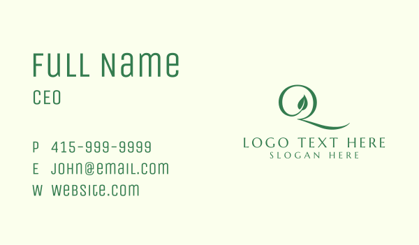 Elegant Leaf Letter Q  Business Card Design Image Preview