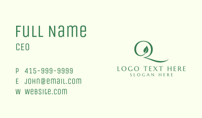 Elegant Leaf Letter Q  Business Card Image Preview