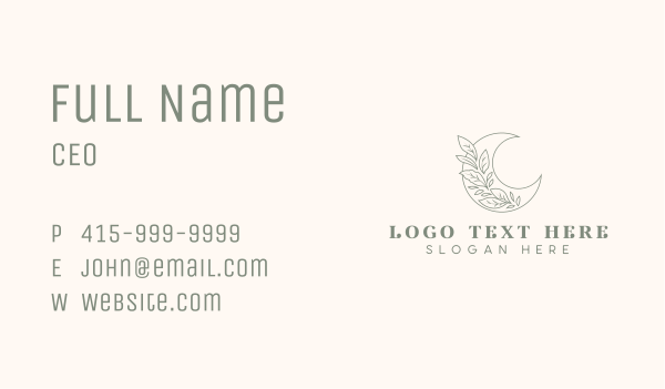 Boho Moon Leaves Business Card Design Image Preview