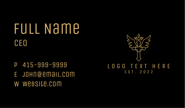 Golden Crown Crucifix Wings Business Card Design Image Preview