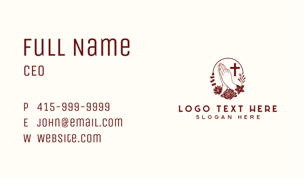 Floral Praying Hand Cross Business Card Design Image Preview