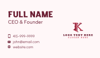 Vintage Pub Letter K Business Card Preview