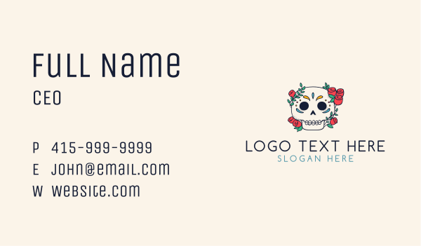 Floral Skull Line Art Business Card Design Image Preview