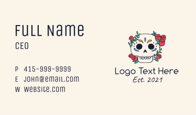 Floral Skull Line Art Business Card