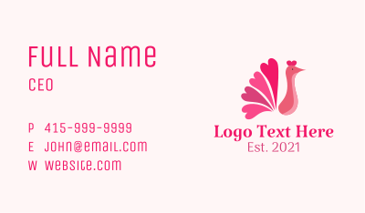 Pink Heart Peacock Business Card Image Preview