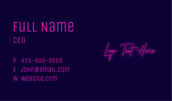 Neon Light Signature Business Card Design Image Preview