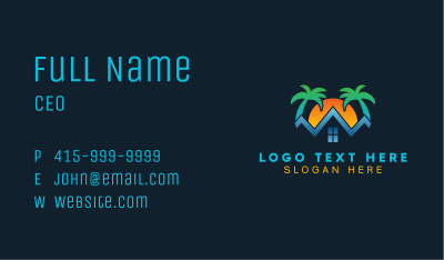 House Palm Tree Sunset Business Card Image Preview