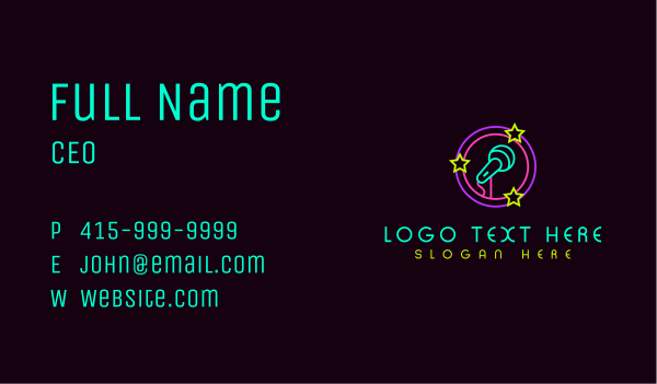 Neon Star Microphone Business Card Design Image Preview