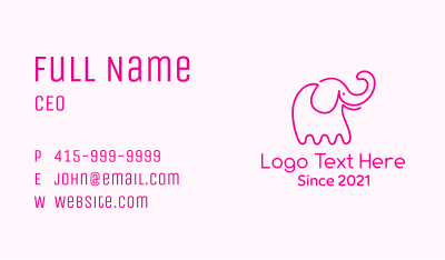 Pink Minimalist Elephant  Business Card