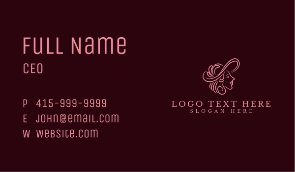 Pink Elegant Lady Hat Business Card Design Image Preview