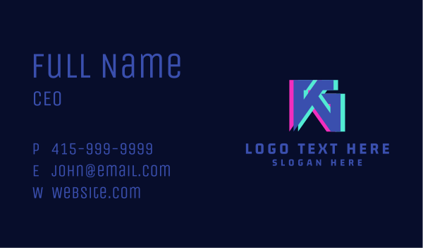 Gaming Glitch Letter KG Business Card Design Image Preview