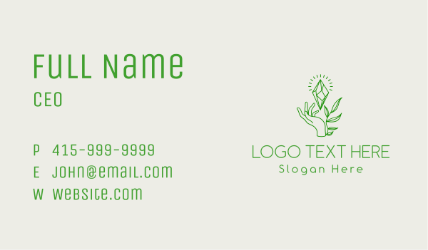 Green Leaves Crystal Hands Business Card Design Image Preview