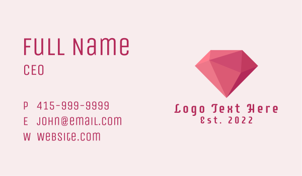 3D Pink Diamond Jewelry  Business Card Design Image Preview