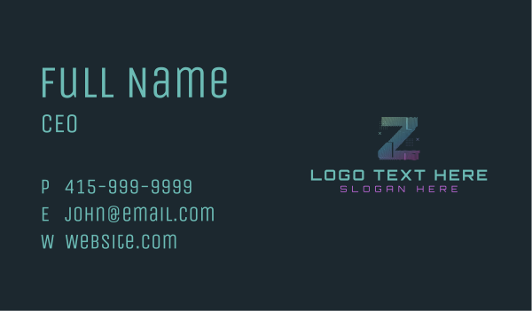 Modern Glitch Letter Z Business Card Design Image Preview