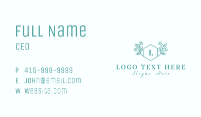 Floral Hexagon Frame Letter Business Card