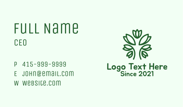 Green Tree Line Art  Business Card Design