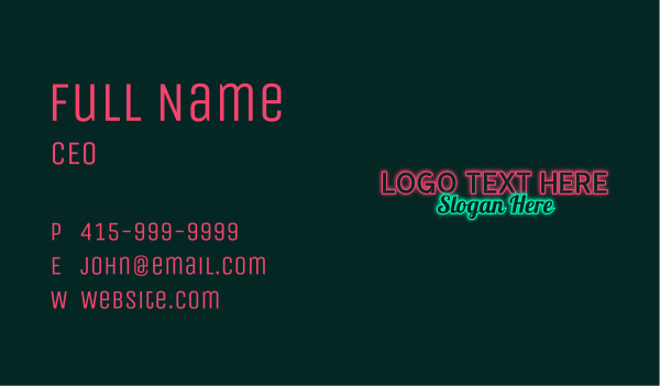 Nightclub Neon Sign Wordmark Business Card Design Image Preview