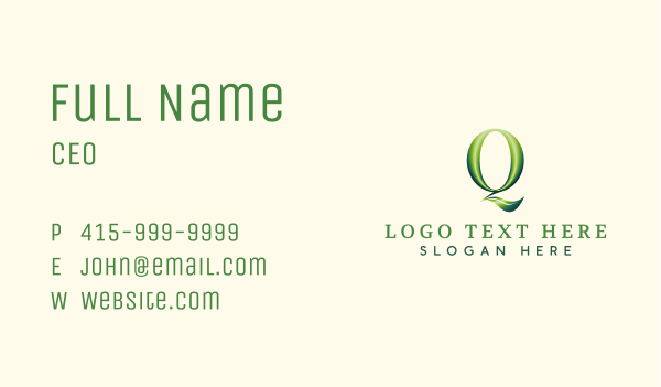 3D Glossy Letter Q Business Card Design Image Preview