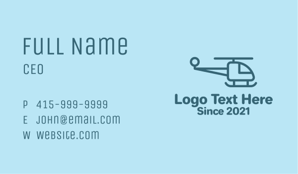 Blue Minimalist Helicopter  Business Card Design Image Preview