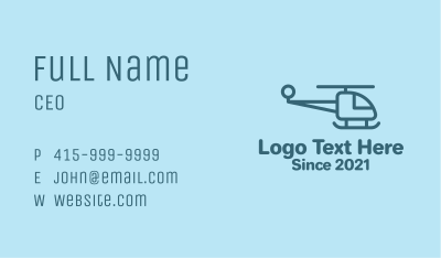 Blue Minimalist Helicopter  Business Card Image Preview