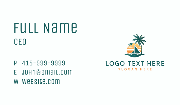 Sunset Island Sailboat  Business Card Design Image Preview