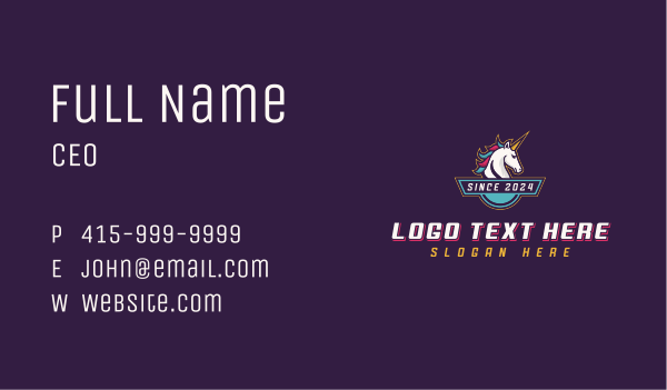 Gaming Unicorn Streamer Business Card Design Image Preview