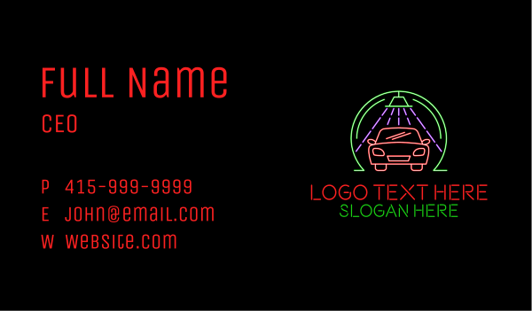 Glowing Neon Car Wash Business Card Design Image Preview