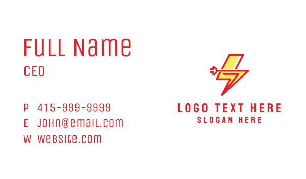 Lightning Electric Plug Business Card Design Image Preview