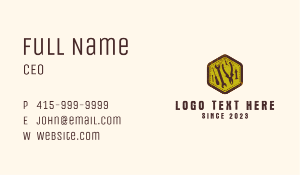 Rustic Mechanic Tools Hexagon Business Card Design Image Preview