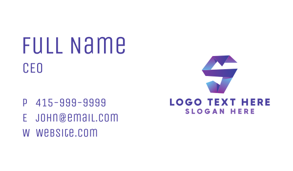 Purple 3D Origami Letter S Business Card Design Image Preview