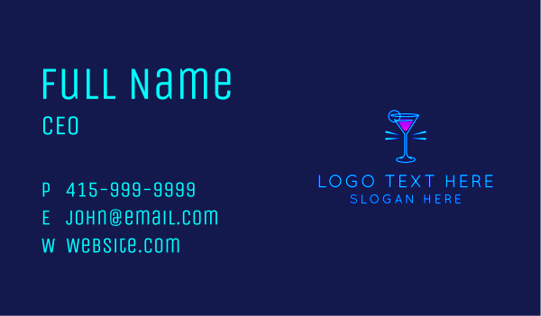 Neon Cocktail Drink Business Card Design Image Preview